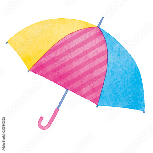 水彩テクスチャのカラフルな傘イラスト シンプルでかわいい雨の日素材
