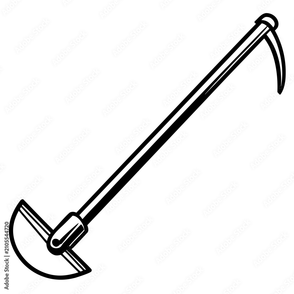 Obraz premium Illustration of a garden hoe with a curved blade and a hook on the handle