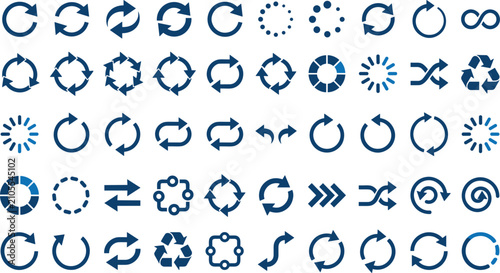 Fotografie Blue Gradient Refresh and Repeat Interface Arrow Icon Set featuring Loop Cycle