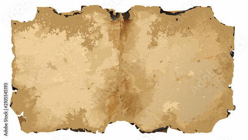 Canvas Print Aged parchment paper with torn edges and a weathered texture isolated on a white