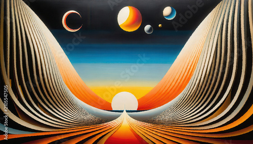 Landscape with sun and many moons