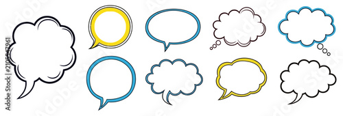 Collection of colorful speech bubbles and thought balloons for communication design