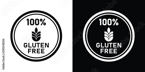 Cuadro en lienzo Round 100 percent gluten free certification seal vector graphic, ideal for celiac disease awareness signage, clean eating diet guarantee emblems, and organic grocer packaging