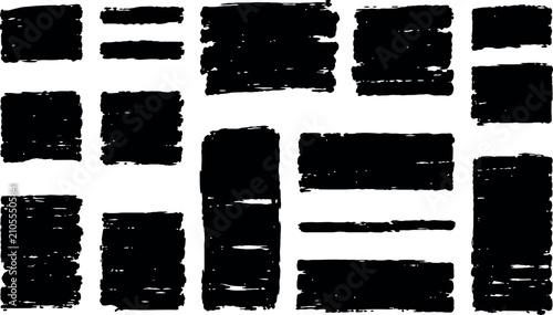 Quadro su tela Black Hand Drawn Marker Brush Strokes and Textured Ink Paint Shapes Set for Graphic Design, Social Media Banners, Artistic Highlighting, and Creative Grunge Background Elements Vector