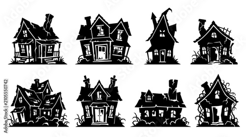 Schilderij op canvas Halloween haunted house silhouettes