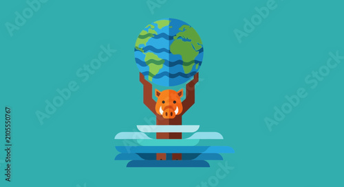 Varaha avatar lifting the earth hindu cosmology vector representation