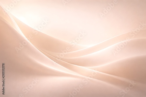 A smooth, flowing wave of silk fabric in cream beige is the focal point of this abstract luxury background.