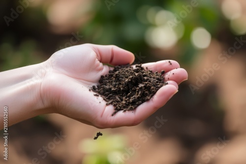 Hand hält Erde, Landwirtschaft mit Kompost, Humus