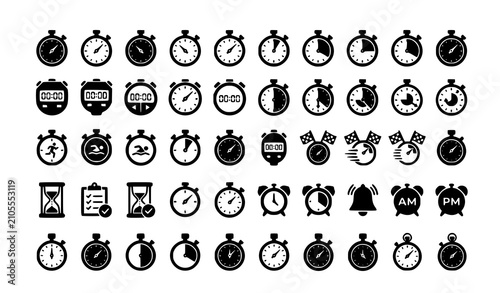 Quadro su tela Stopwatch Vector Glyph Icon Set Flat Timer and Chronograph Collection