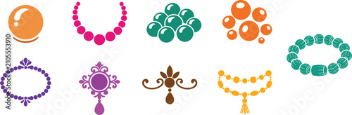 Фотография Bead jewelry icon set with colorful necklaces bracelets and decorative gemstone