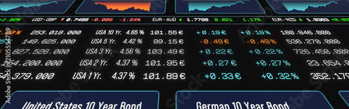 Canvas Print Stock market screen, bond trading screen, interest rates, prices, theme