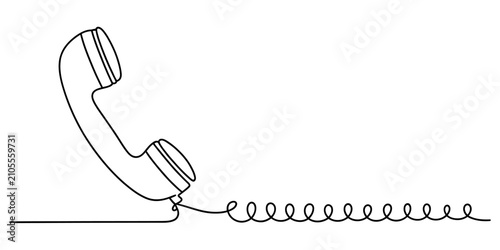 Fotografía Continuous single line drawing of an old telephone handset with a curly cord