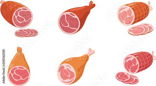 Fotografía Ham variety flat vector illustration