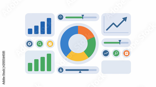 Diverse analytics dashboard with graphs charts and sliders
