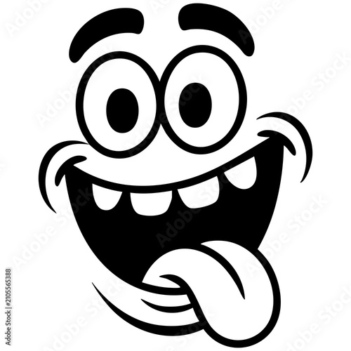 Bild auf Leinwand Funny Cartoon Face Expression With Bulging Eyes Tongue Out And Bold Line Art Iso