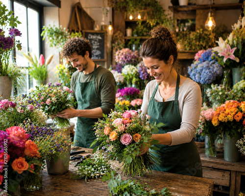 Fleuriste dans son commerce 