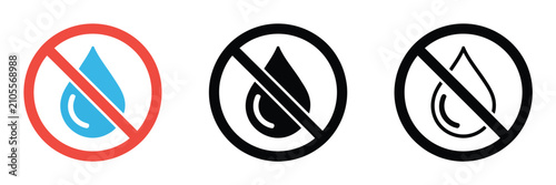 Konstfotografi Water resistant prohibition, crossed water droplet symbol, liquid exposure caution, device safety warning, protection alert, editable vector, transparent background