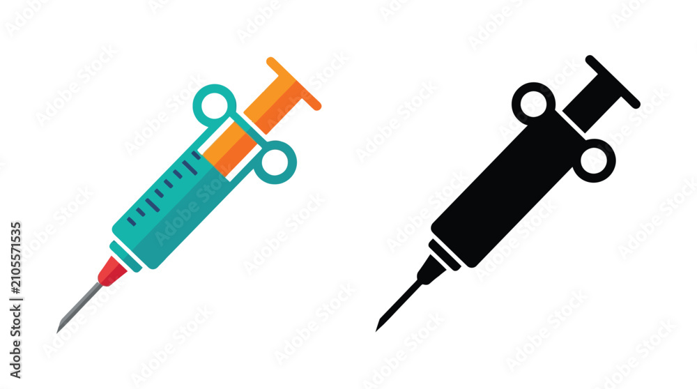 Fototapeta premium Syringe Illustration With Color And Silhouette Versions On White Background