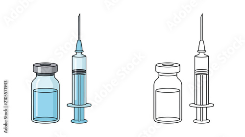 Foto Vial And Syringe Illustration Colored And Outline Versions