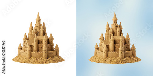 Quadro su tela Magnificent Sandcastle Structure with Multiple Towers and Walls, Evoking Childho