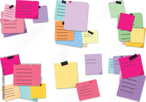 Colorful sticky paper bundle isolated on transparent background notes reminders and to do lists