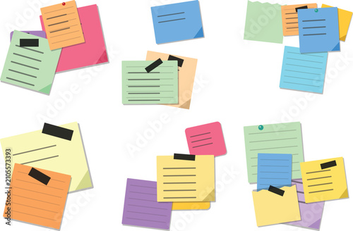 Colorful sticky paper bundle collection isolated notes memos and reminders on transparent background