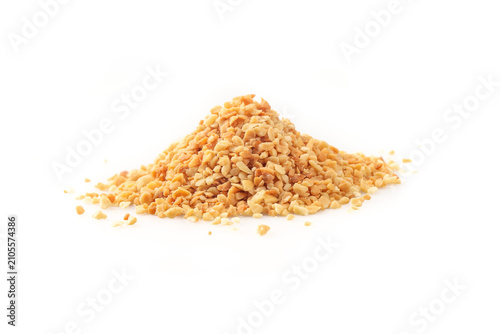 Crushed Roasted Peanuts Pile Isolated on White Background for Cooking and Baking Ingredients
