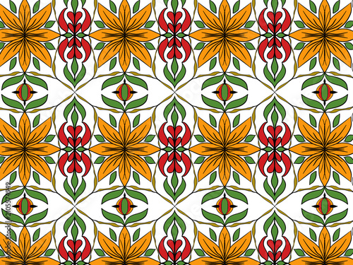 seamless floral and leaves vintage traditional pattern elements designed for background, wallpaper, decorating, wrapping, fabric, clothing, textiles, tiles, carpet, embroidery designs.
