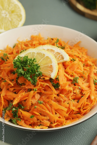 Fotografie Salad Carrotes rapees - traditional French dish made of carrots