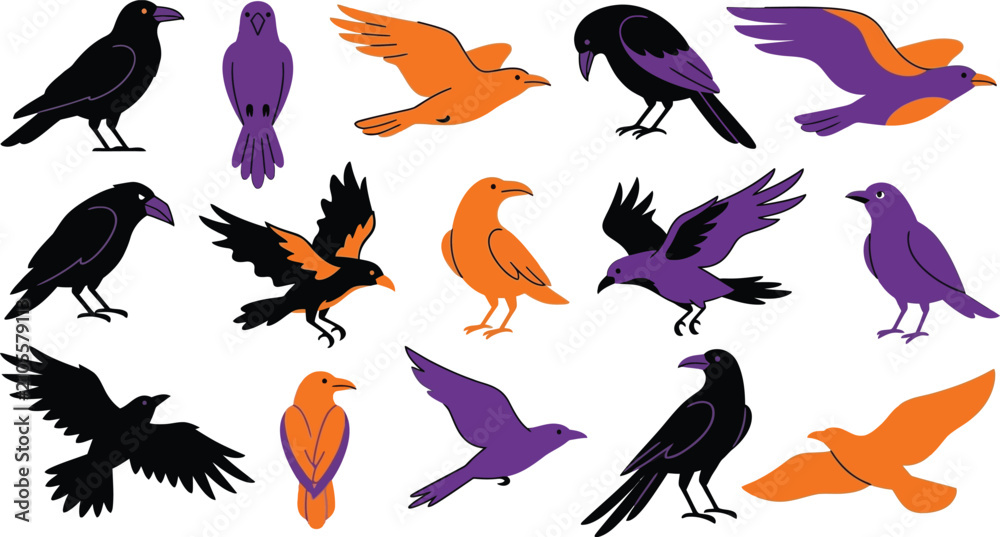 Obraz premium Halloween ravens and birds collection spooky vector graphics for autumn designs
