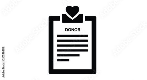 Schilderij op canvas Black silhouette of a clipboard with a heart and the word donor featuring lined