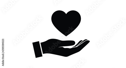 Foto Heart in palm silhouette against a white background a simple graphic representat