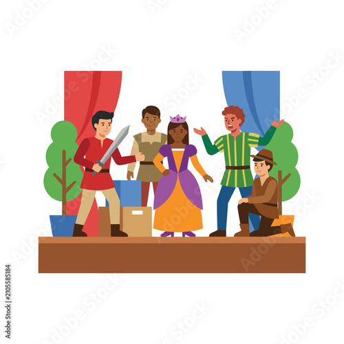 Children performing a fairytale play on theater stage