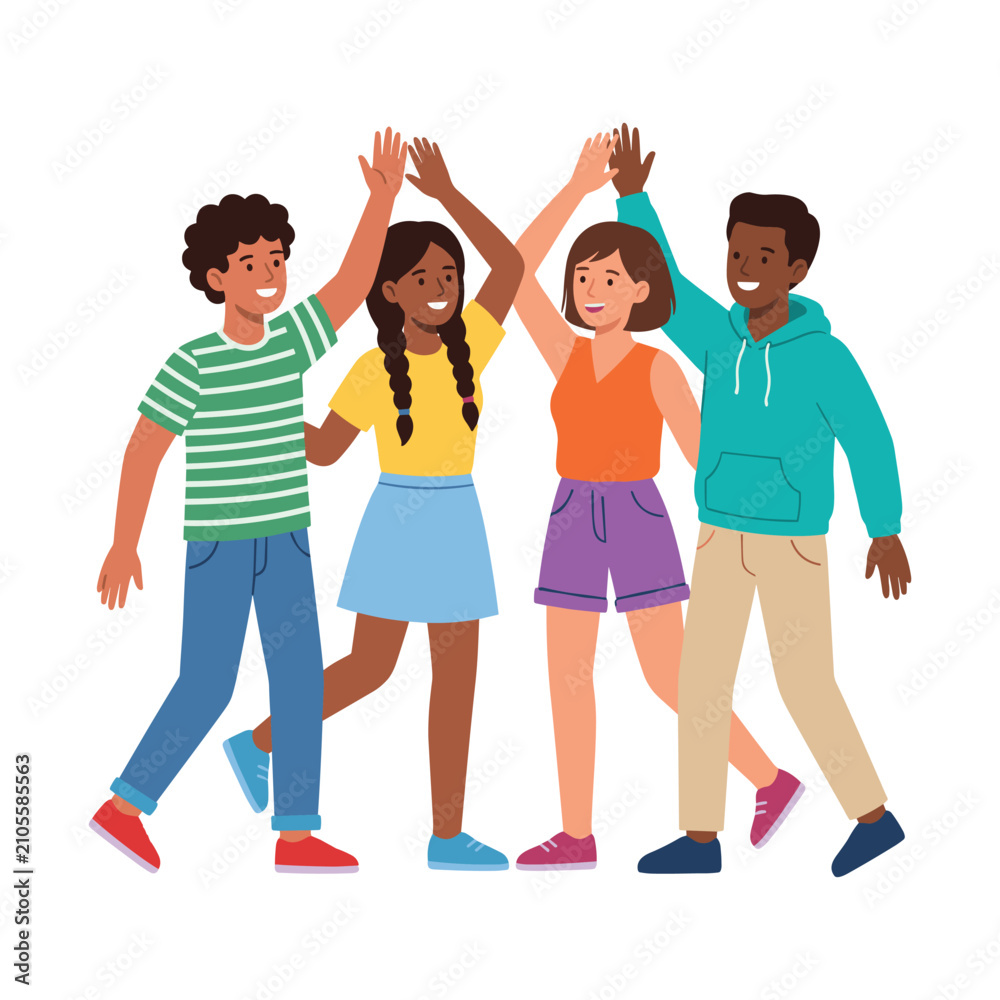 Fototapeta premium Group of diverse friends celebrating with a high five