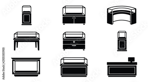 Obraz na płótnie Minimalist glass showcase icons, black and white jewelry display case vector set