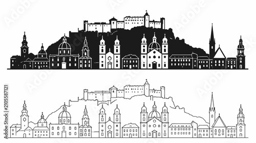 Salzburg City Skyline Silhouette with Hohensalzburg Fortress