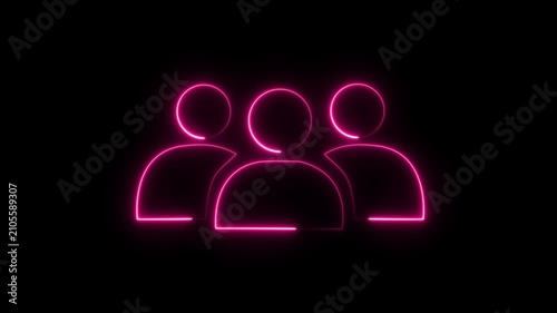 Group of three people icon isolated animation . neon man group animation. Glowing neon line group user icon animation black background. . 4K Video motion graphic
