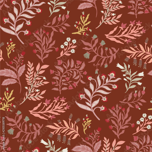 Rustic Autumn Burgundy Vintage Foliage Print