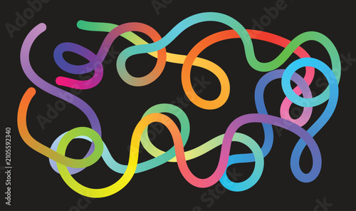 Abstract Rainbow Intertwined Wavy Squiggle Line Vector Background Modern Colorful Continuous Gradient Curve Loop Design on Dark Background 