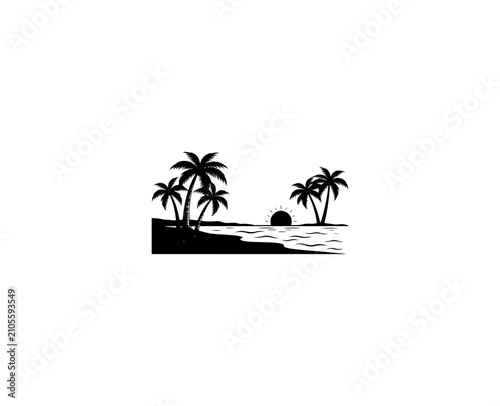 Tropical Sunset Beach with Palm Trees and Moon