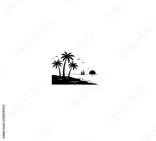 Tropical Island Paradise with Palm Trees and Beach Hut