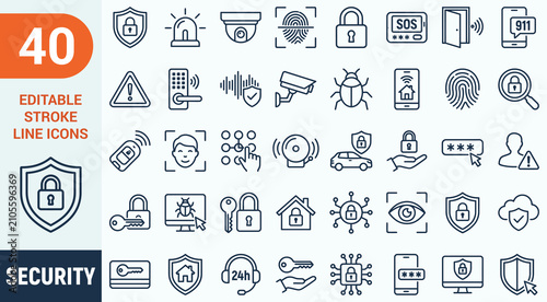 Fotografía Security web icons in line style