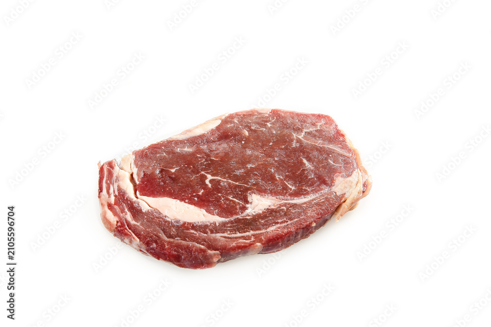 Obraz premium Fresh Raw Ribeye Steak Thick Cut Marbled Beef Isolated on White Background
