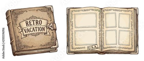 Принти на полотні Vintage Photo Album and Open Scrapbook Pages