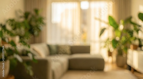 Cozy living room with large windows and indoor plants.