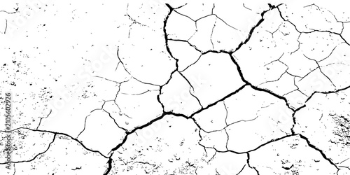 Quadro em tela A high-contrast, black and white texture overlay of extensively cracked and distressed dry ground, featuring jagged, organic fissures and subtle granular details against a stark white background