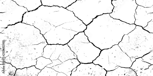 Slika na platnu A high-contrast, black and white texture overlay of extensively cracked and distressed dry ground, featuring jagged, organic fissures and subtle granular details against a stark white background