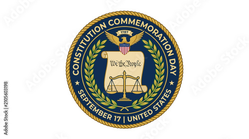 United States Constitution Commemoration Day badge with scales of justice