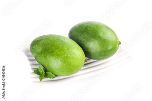 Photography Fresh Kate Mangoes from Panzhihua Sichuan China on White Plate with Mint Garnish
