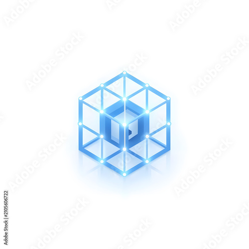 AI Generated Futuristic Wireframe Cube 3D Technology Icon on White Background
